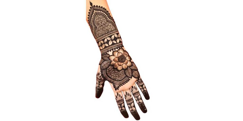 Beautiful Floral Full-Hand Mehndi Design with Bold Shading