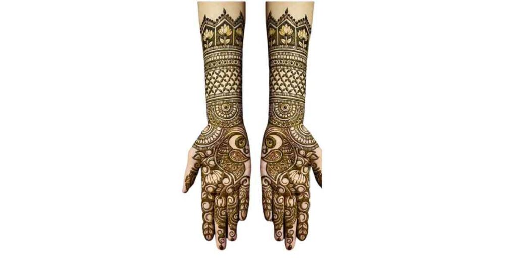 Graceful Full-Hand Mehndi Design with Lotus Motifs and Artistic Paisley Work