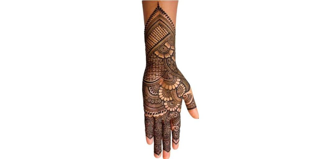 Intricate Full Hand Mehndi Design with Floral and Geometric Detailing
