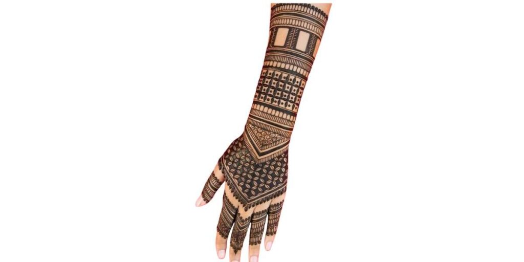 Modern Geometric Full-Hand Mehndi Design with Bold Detailing