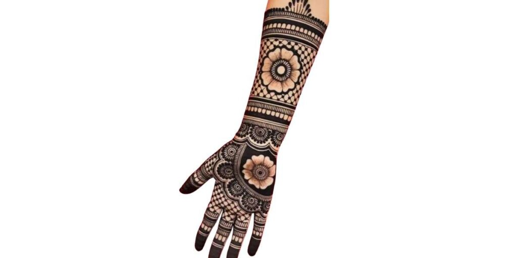 Traditional Front Hand Mehndi Design with Dark Shaded Flowers