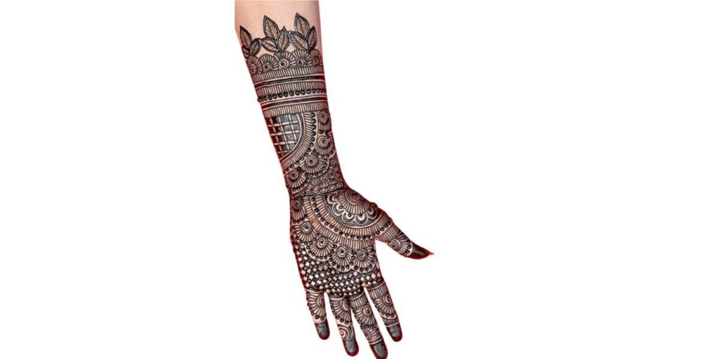 Stunning Full-Hand Mehndi Design with Leaf Motifs and Heavy Detailing