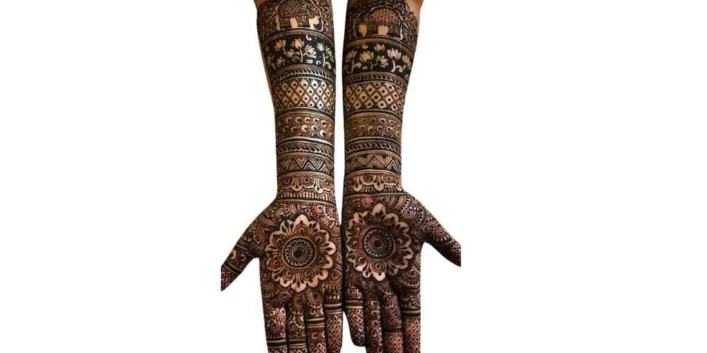 Royal Full-Hand Bridal Mehndi with Mandala Palms and Traditional Baarat Motifs
