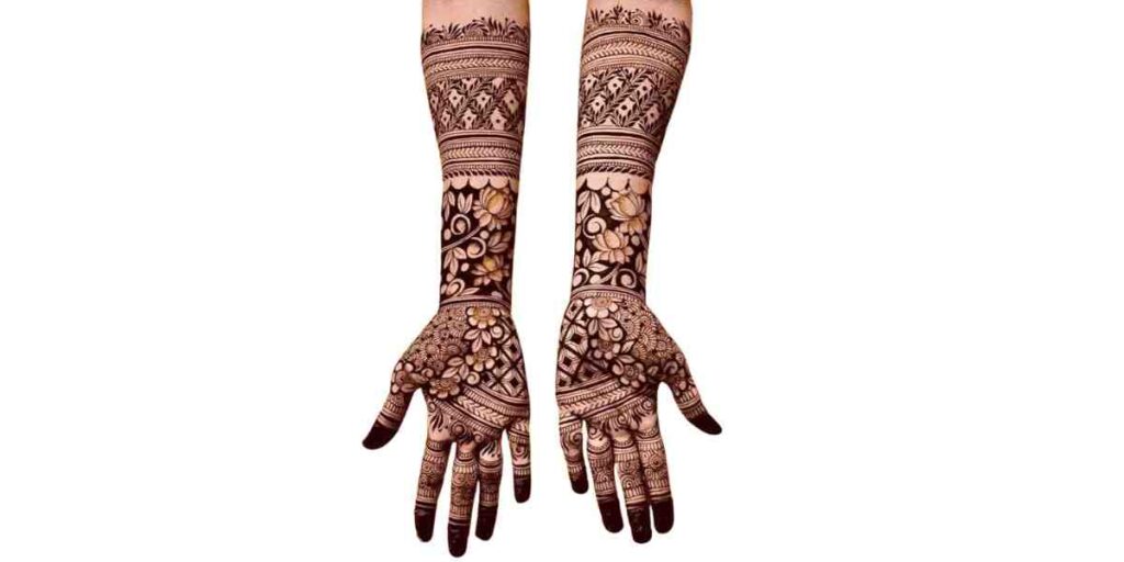 Beautiful Flower-Themed Full Hand Mehndi for Weddings