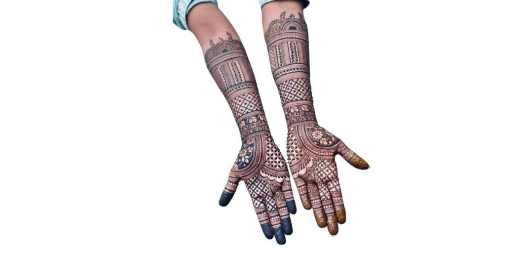 Traditional Full-Hand Mehndi with Bold Grids and Dome-Style Motifs