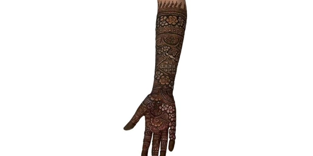 Single Hand Heavy Mehndi Design with Floral Charm