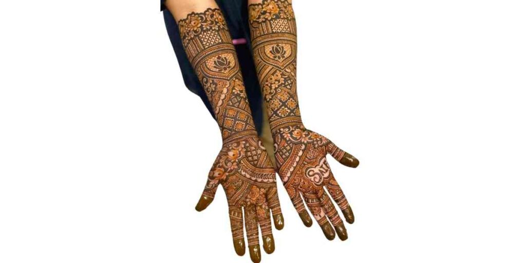 Classic Bridal Mehndi Design with Lotus Motifs