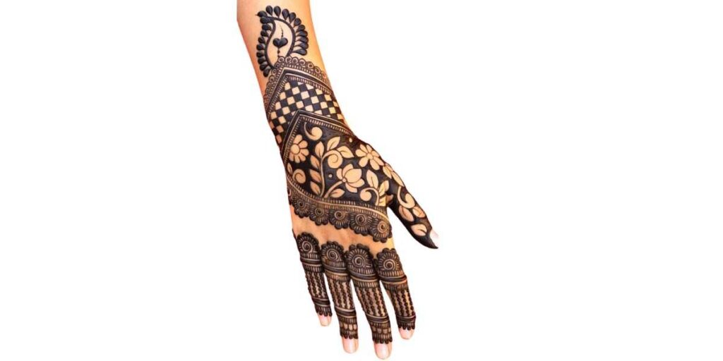 Elegant Checkered Mehndi Design Back Hand