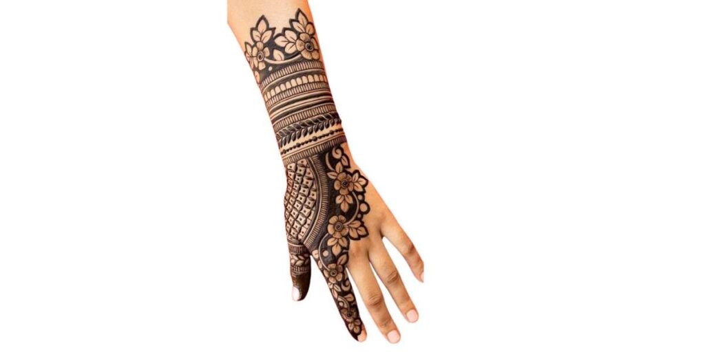 Floral Check Mesh Mehndi Design Back Hand