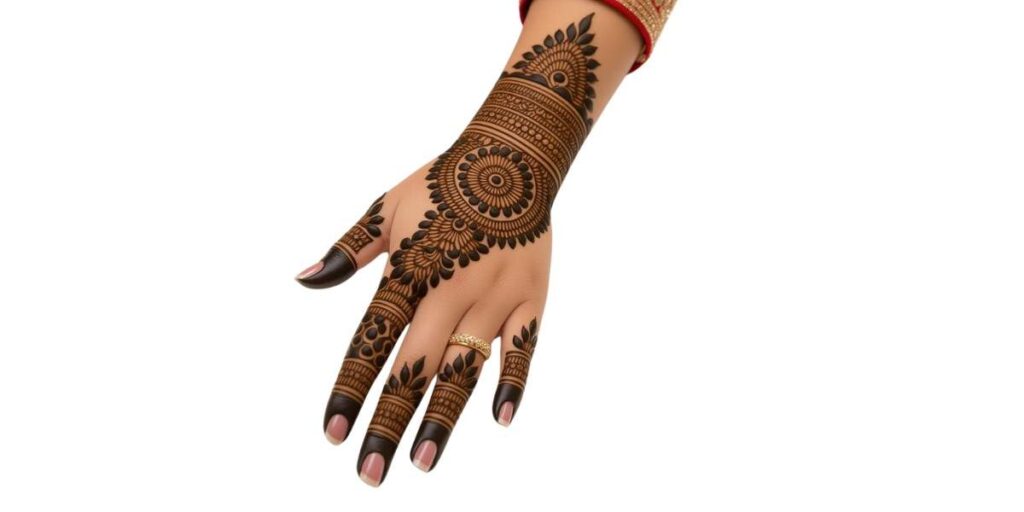 Stylish Mandala Floral Mehndi Design Back Hand with Bold Finger Tips