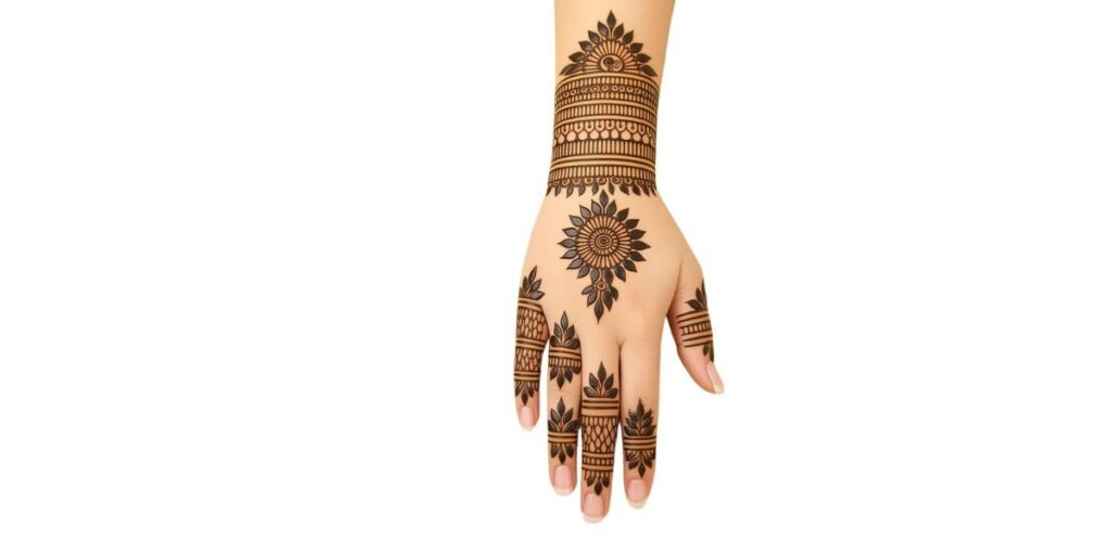 Floral Sunburst Style Mehndi Design Back Hand