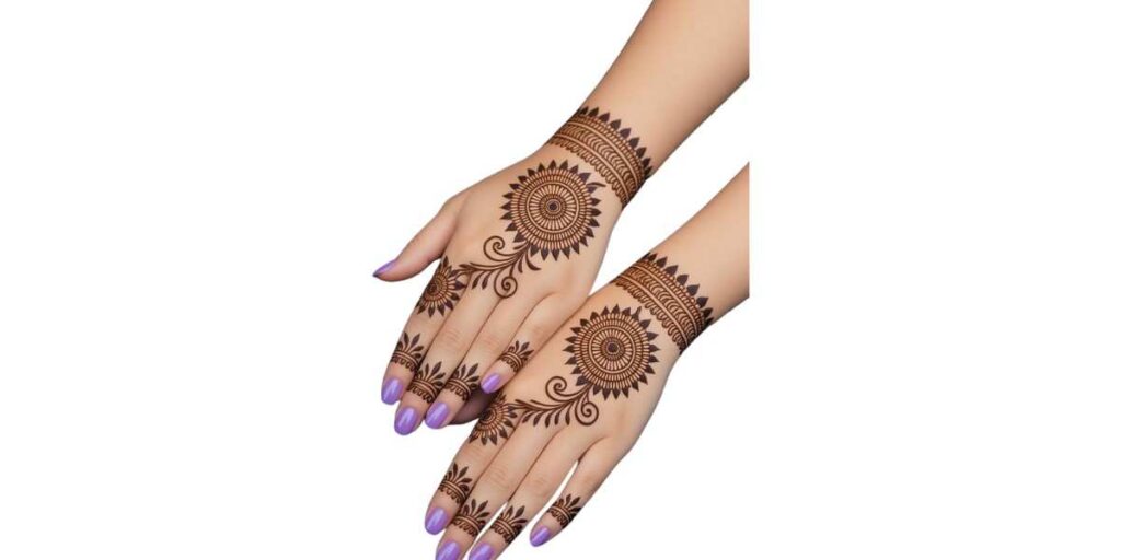 Twin Sunflower Motif Mehndi Design Back Hand