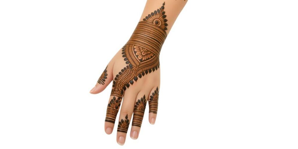 Elegant Leaf-Strip Back Hand Mehndi Design