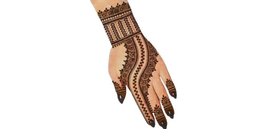 Elegant Curved Trail Back Hand Mehndi