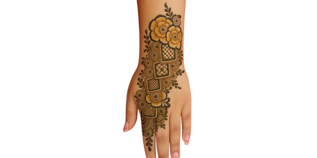 Geometric Floral Back Hand Mehndi Design