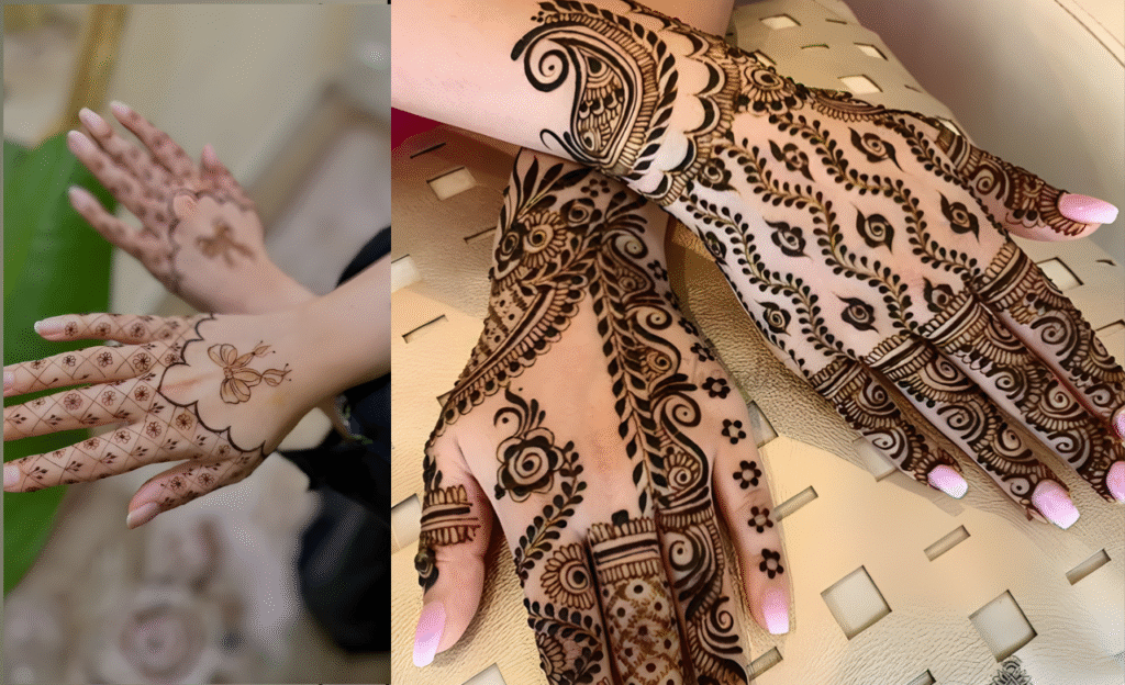 Attractive Floral and Leaves Styles found in Mehndi for Beautiful Back Hand