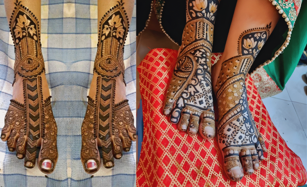 Bridal Leg Mehndi With Raja Rani Theme