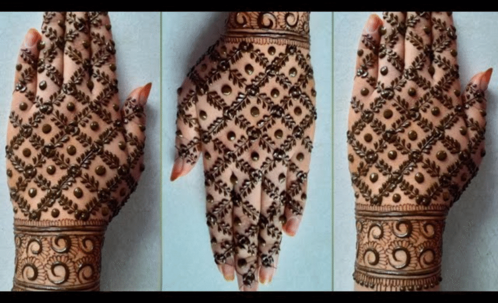Criss-Cross Back Hand Mehndi Design