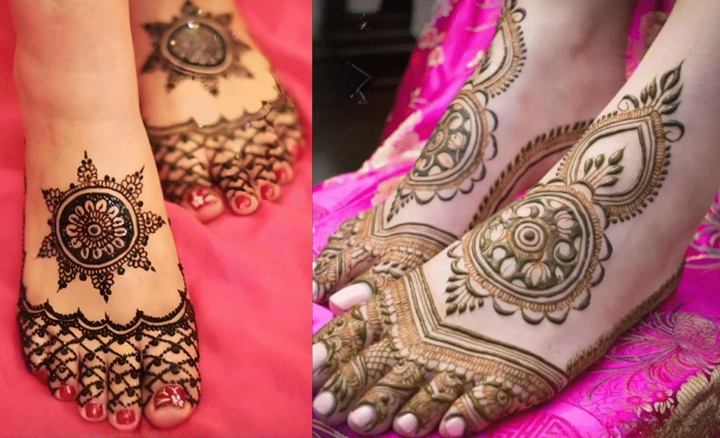 Easy Leg Mehndi Design Circular Motif