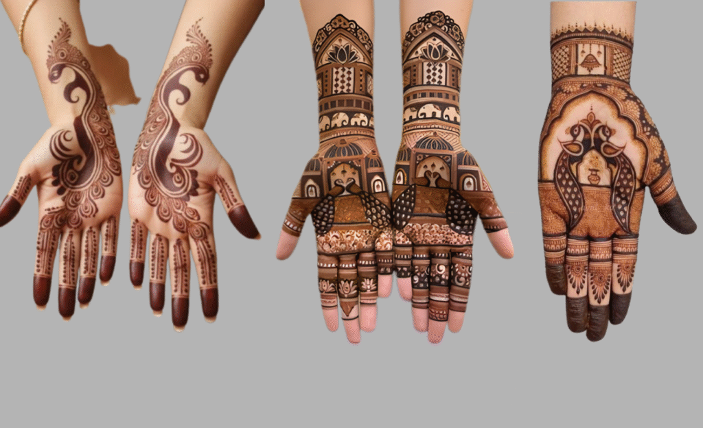 Elephant & Peacock Motifs mehandi design