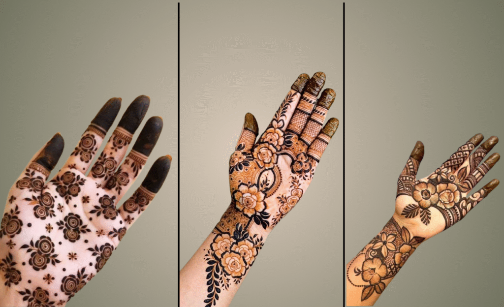 Intricate Pattern With Rose Front Hand Mehndi Design