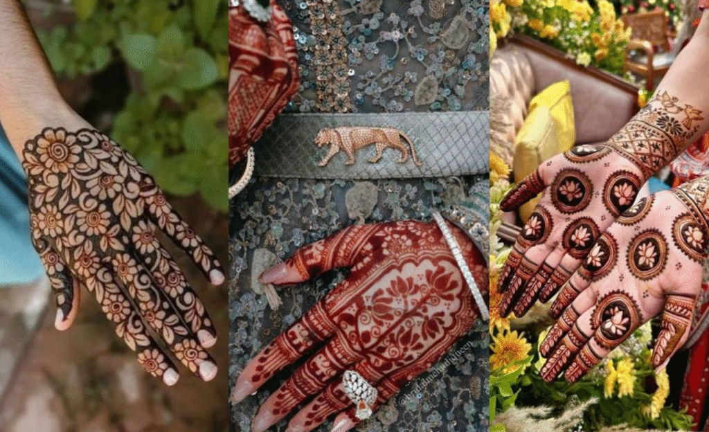 Mehendhi design of floral vines backhand