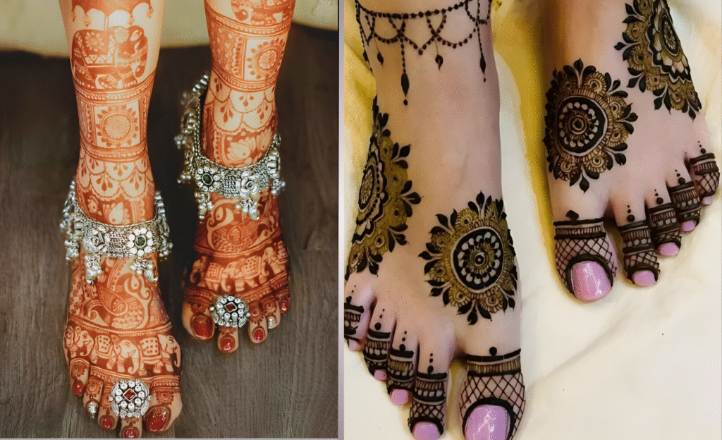 Mehendi Design With Name & Symbol On Legs