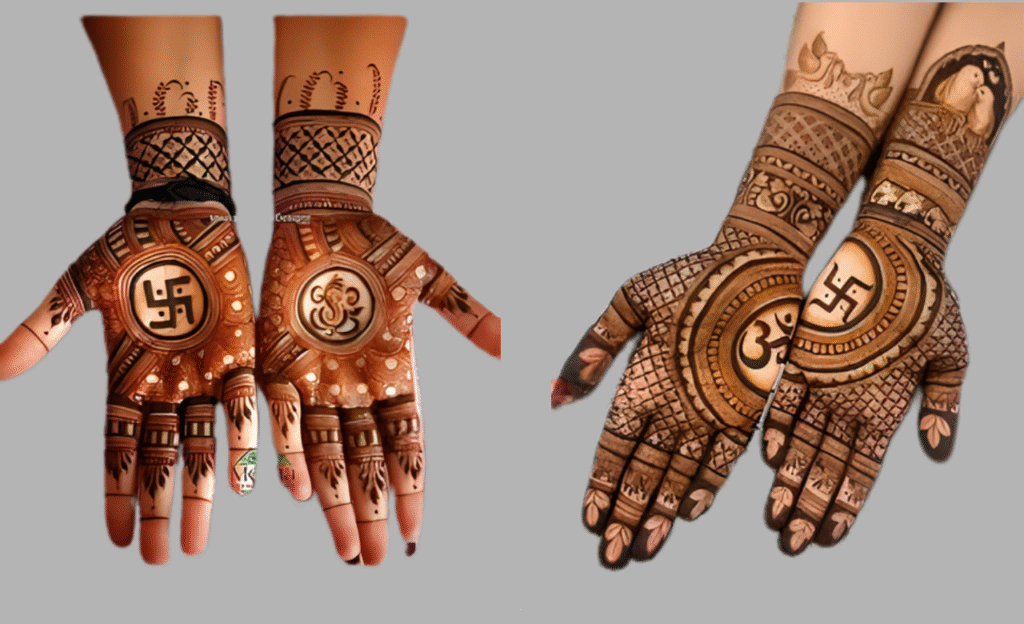 Om and Swastika Patterns in Mehndi