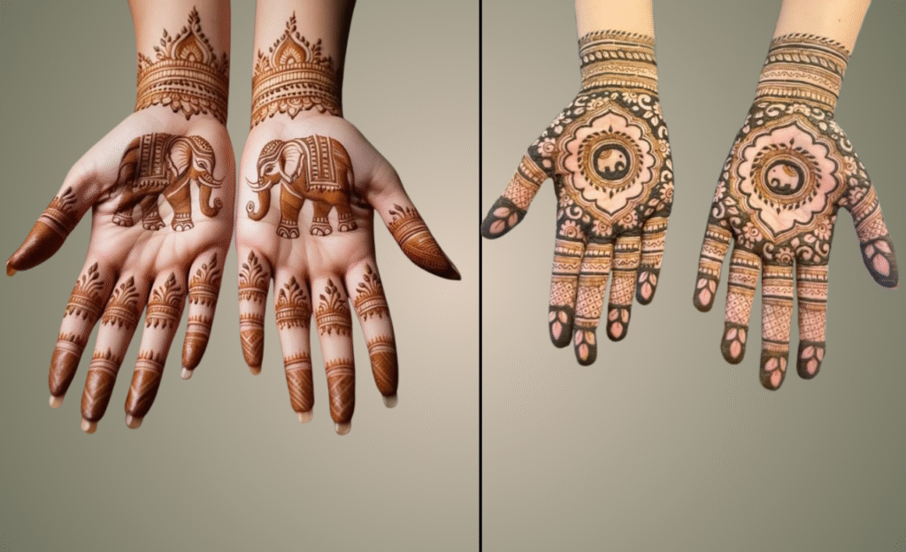 Royal front hand henna  - Mini Elephant Motif