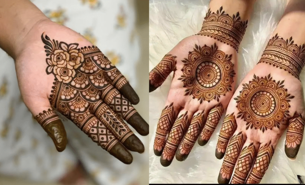 Simple Hands-Mehndi Design with Circle Motif with Rose Original Centre