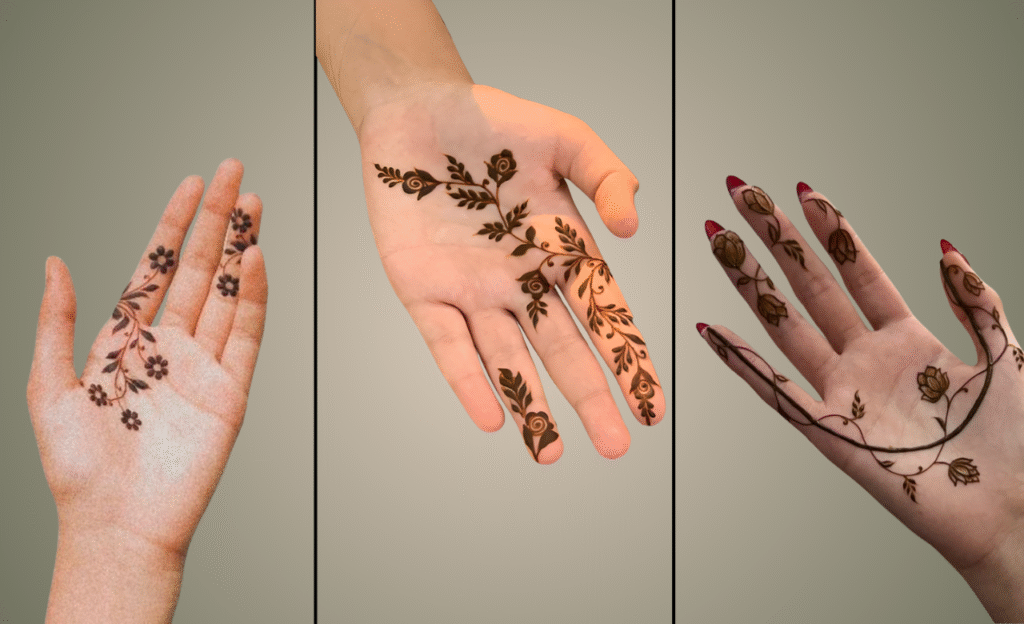 Simple One-Finger Rose And Leaves Simple Mehndi Design for Fronthand