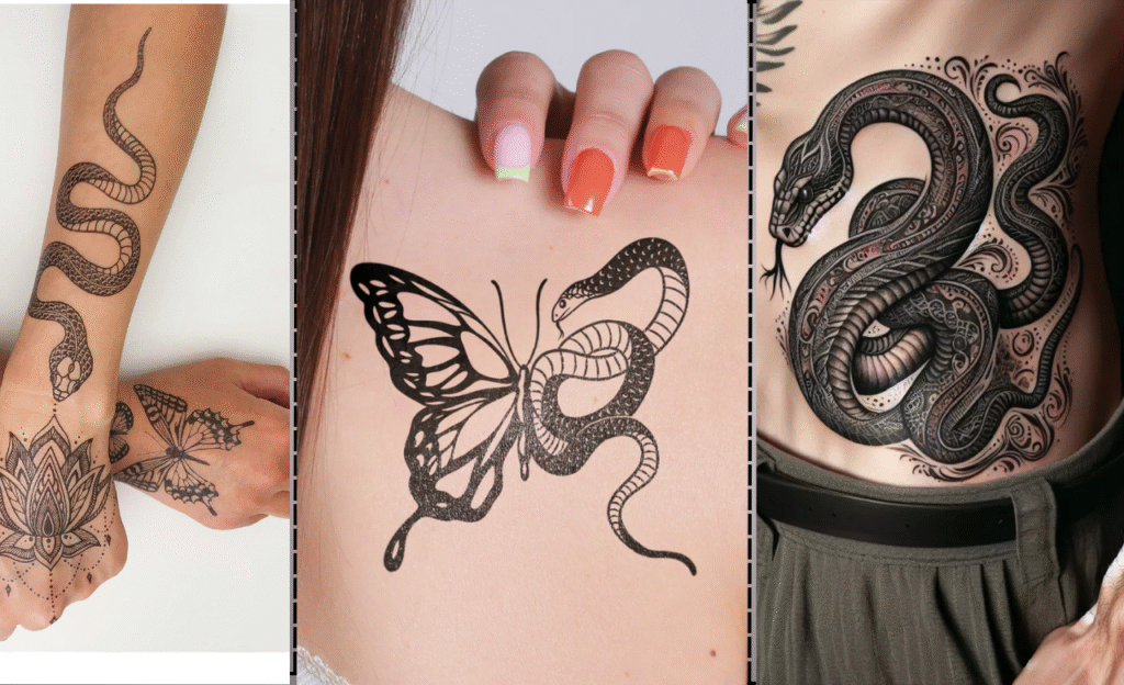 Snake Tattoo On Butterfly Tattoo On Waist Mehndi Design