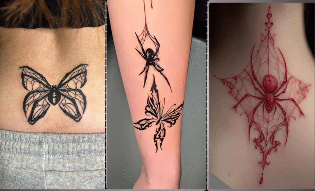 Spider Tattoo On Butterfly Tattoo On Waist Mehndi Design