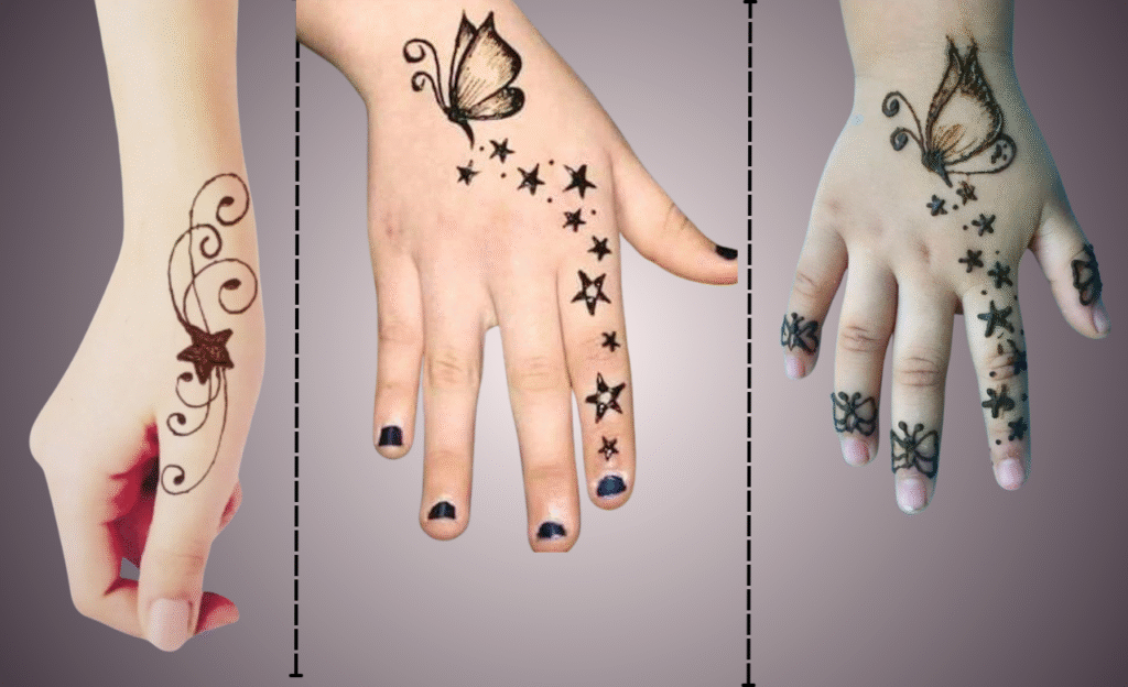 Star Tattoo On Butterfly Tattoo On Waist Mehndi Design